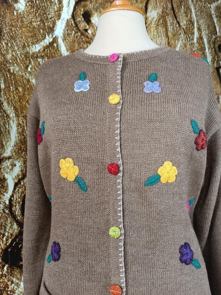 💖 Prachtig 100% pure alpaca wollen vest met bloemen M, Kleding | Dames, Truien en Vesten, ALPACA, Ophalen of Verzenden, Nieuw