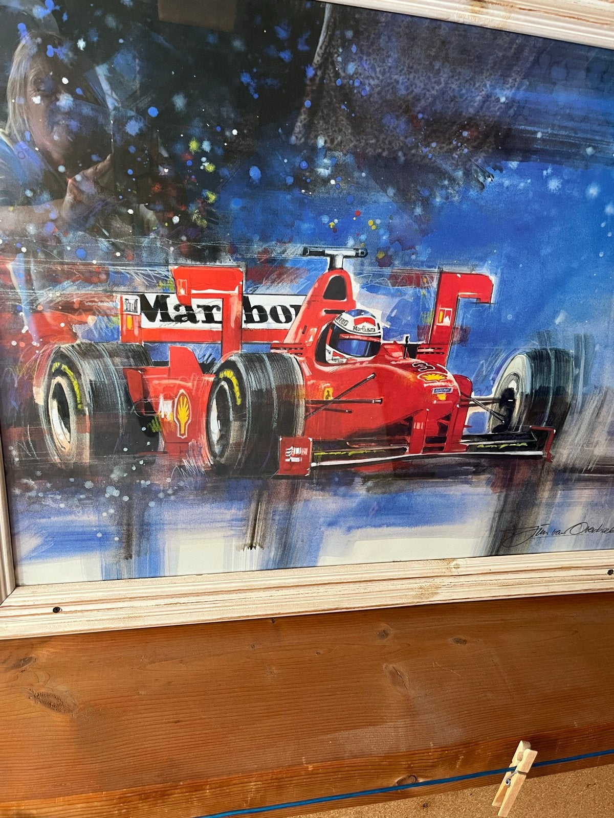 Formule 1 Schilderij - Gesigneerd door Jim van Overbeek, Voertuigen, Ophalen of Verzenden, Gesigneerd, Overige materialen