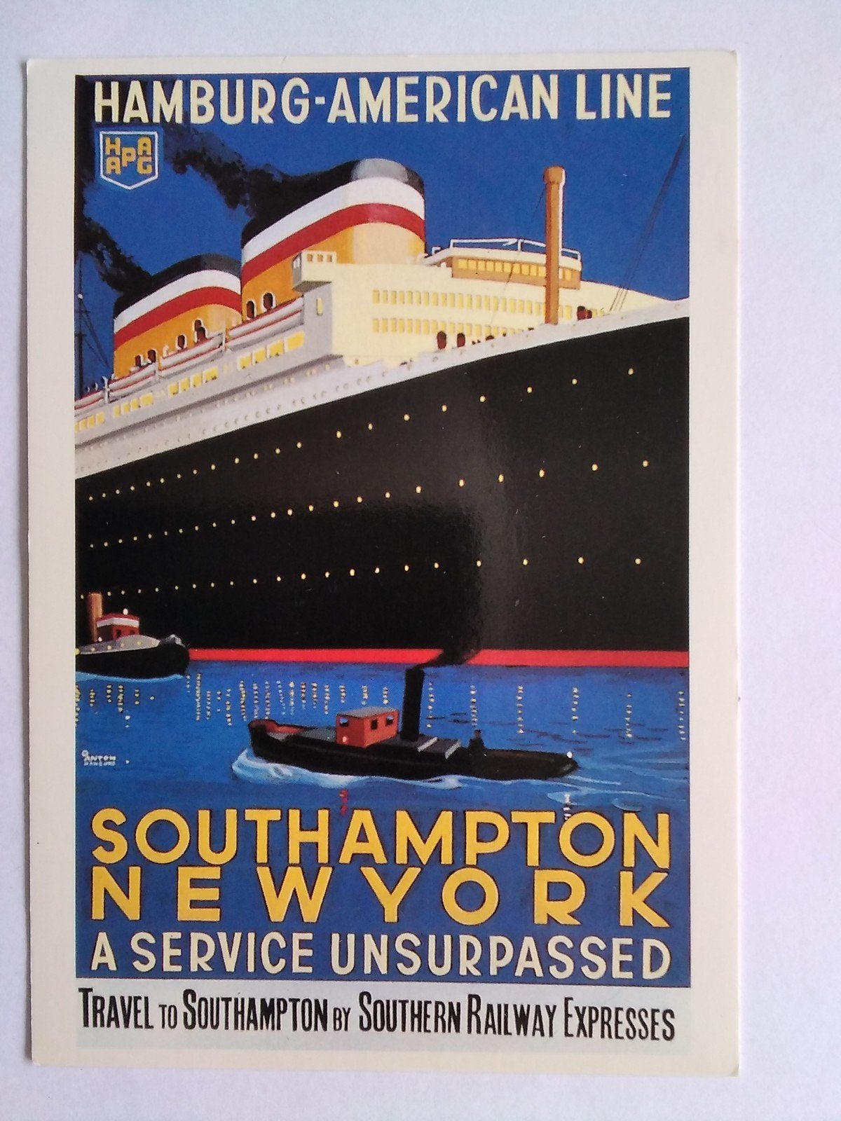 Ansichtkaart Affiche Hamburg-American Line 1929, Verzenden, 1940 tot 1960