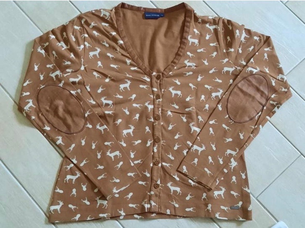 Cognackleurig vestje BLUE RIVER met hertenmotief, maat L, Ophalen of Verzenden, Zo goed als nieuw, Maat 42/44 (L), Bruin