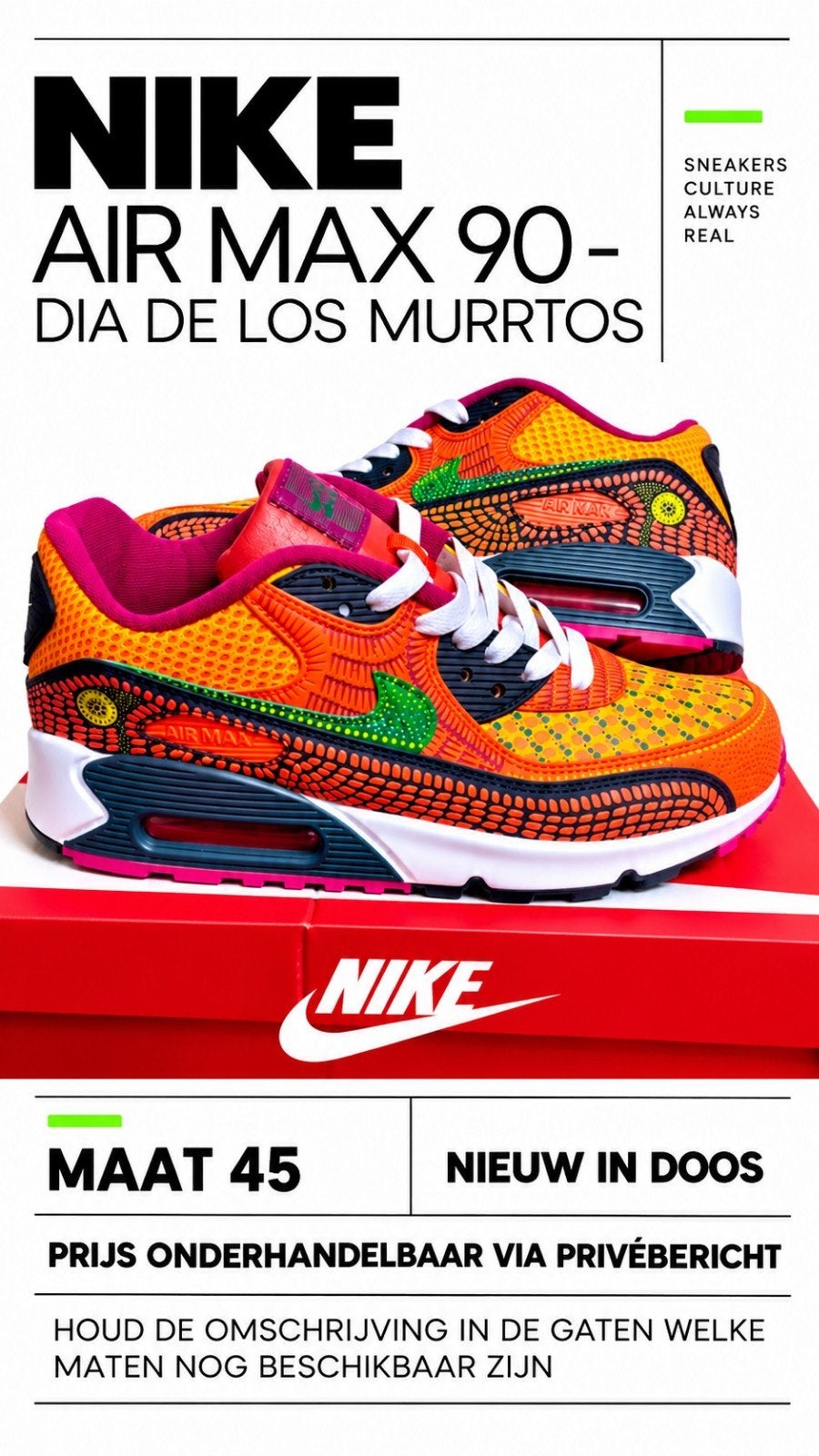 Nike Air Max 90 SE Día de los Muertos – Maat 45 – Nieuw, Overige kleuren, Ophalen of Verzenden, Sneakers of Gympen, Nieuw