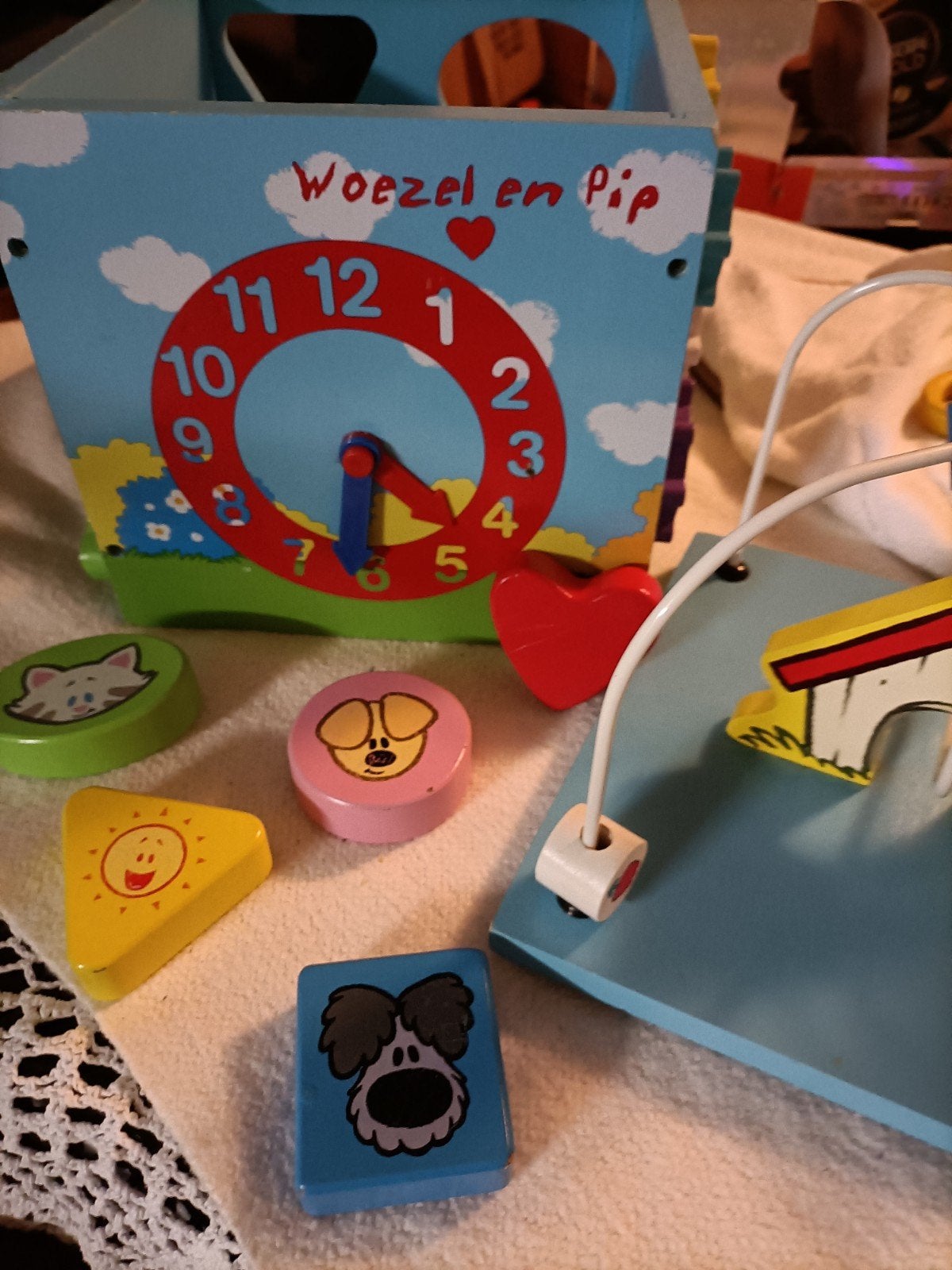 Woezel en Pip Houten Speeldoos met Klok en extra's, Ophalen of Verzenden, Gebruikt, Overige typen