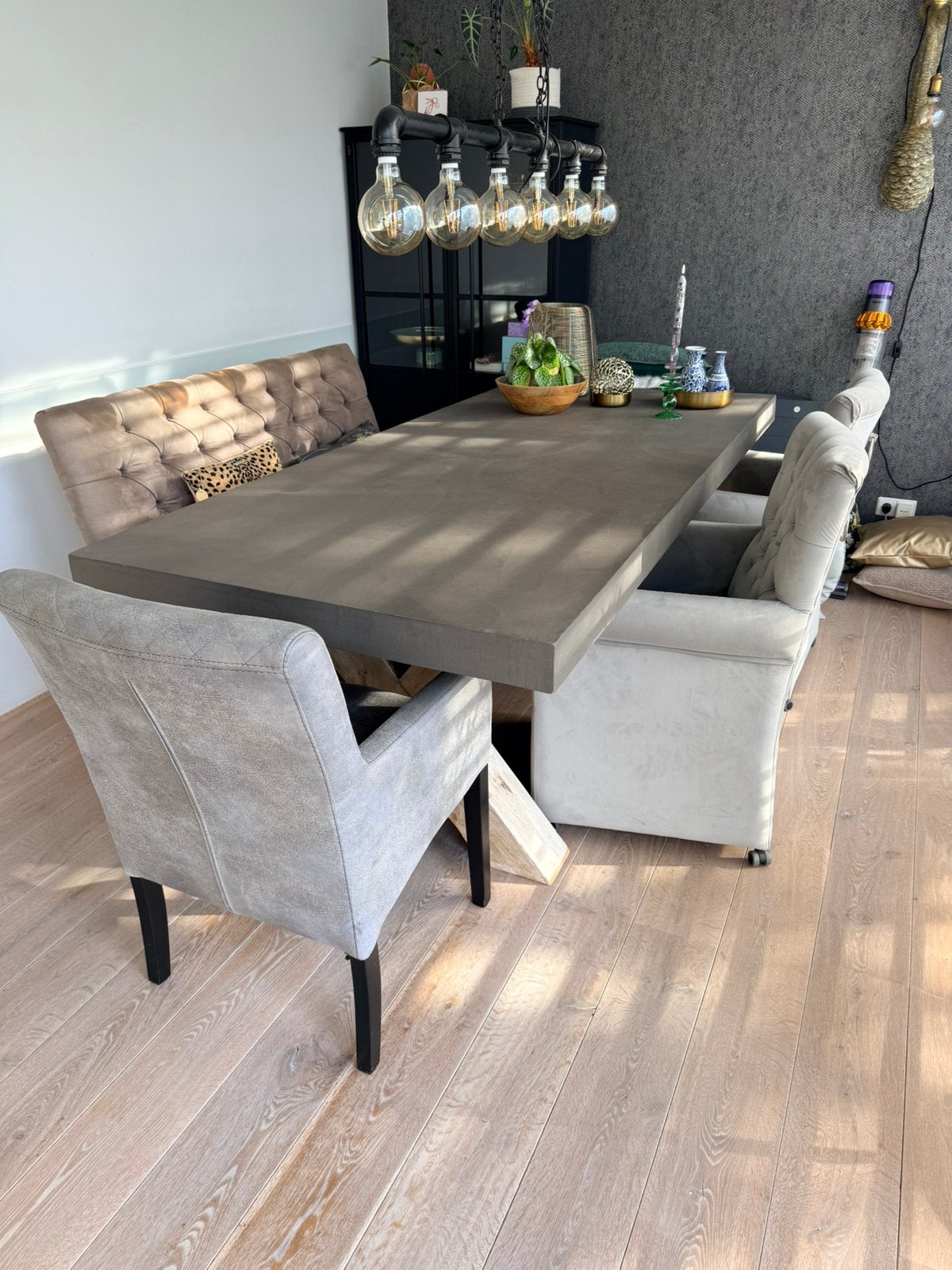 Robuuste industriële eettafel 220x100, Huis en Inrichting, Ophalen, Gebruikt