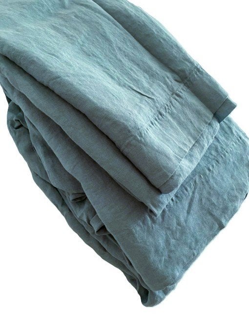 100% Linnen SET Laken 240x280 + Hoeslaken 140x200 + 2 Slopen, Dubbelzijdig bruikbaar, Blauw, Nieuw, Ophalen of Verzenden