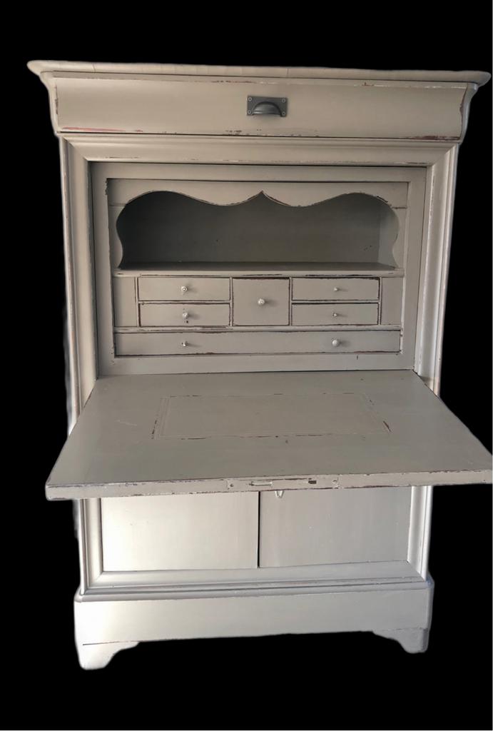 Antieke Biedermeier secretaire - grijs geverfd, Huis en Inrichting, Kasten | Secretaires, Ophalen, Gebruikt