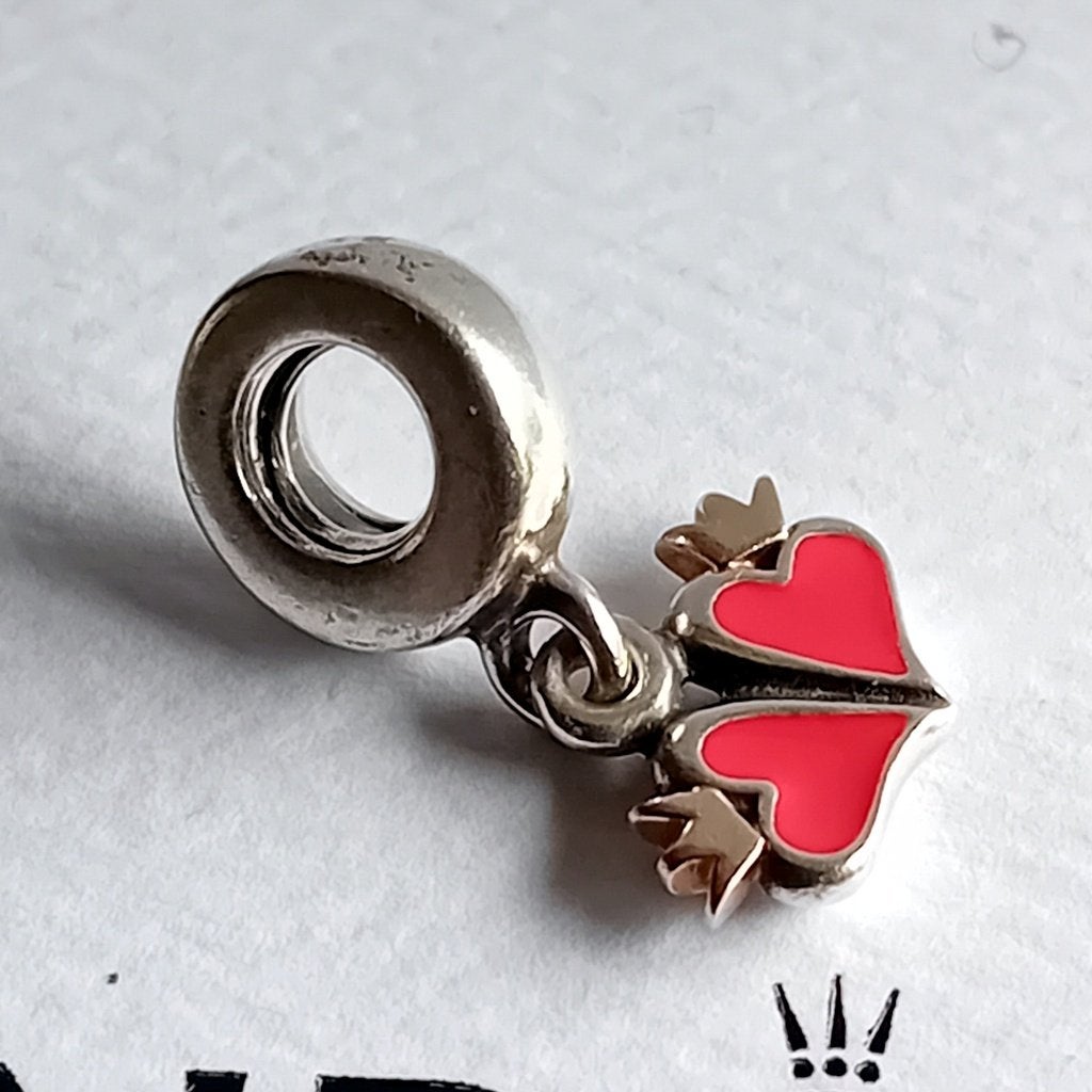 Nieuw Aanbod; Pandora Rode Hartjes met Gouden Kroontje, Sieraden, Tassen en Uiterlijk, Bedels, Pandora, Ophalen of Verzenden, Zo goed als nieuw