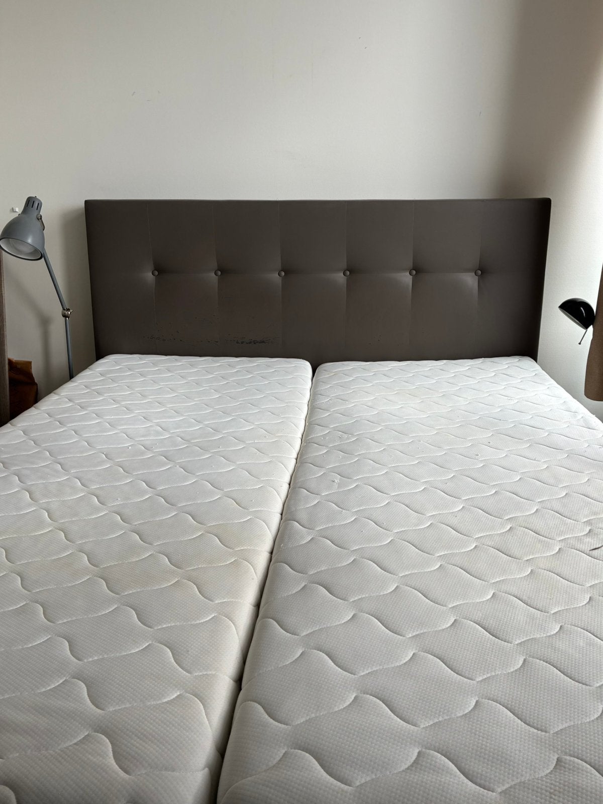 Boxspring en matrassen, Ophalen, Bruin, Tweepersoons, Zo goed als nieuw
