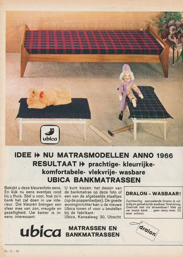 Retro reclame 1966 Ubica matrassen Utrecht kleurrijk, Verzenden, Overige typen