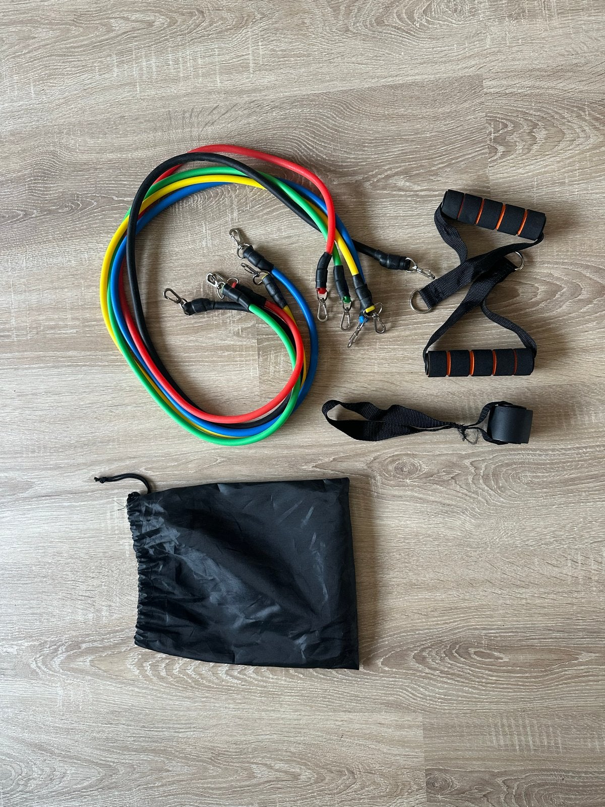 Weerstandsbanden set met handvatten en draagtas, Sport en Fitness, Fitnessmaterialen, Ophalen, Zo goed als nieuw, Armen, Weerstandband