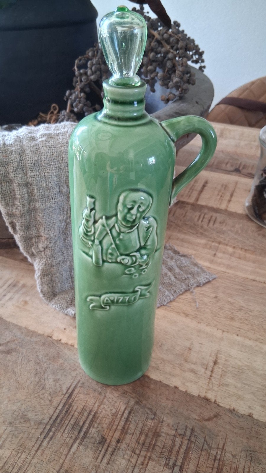 Vintage Groene Jenever Kruik - Koninklijke Goedewaagen, Antiek en Kunst, Antiek | Keramiek en Aardewerk, Ophalen of Verzenden