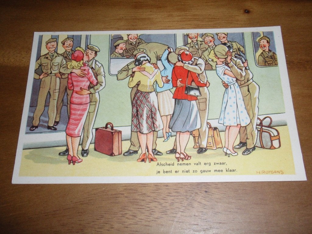 Trein Soldatenkaart Illustrator Rotgans Militair, Verzamelen, Verzenden, 1940 tot 1960, Ongelopen, Politiek en Historie