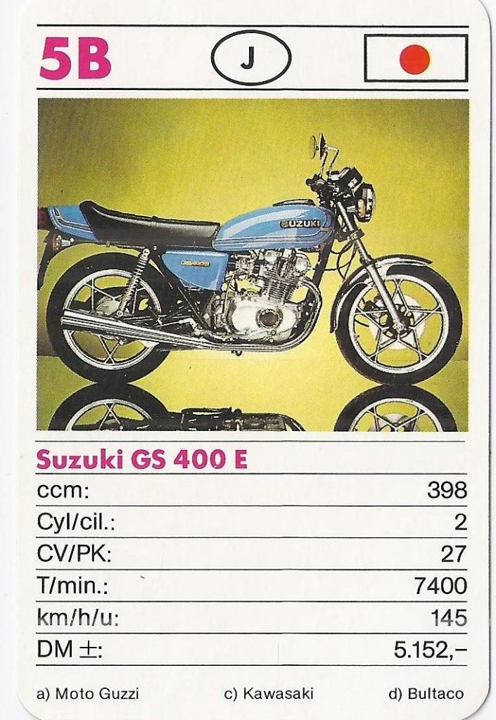 W2764 motorkaartje 5b suzuki gs 400, Ophalen of Verzenden, Zo goed als nieuw, Auto's
