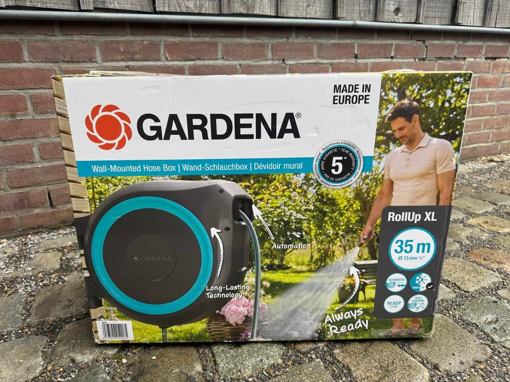 GARDENA RollUp XL Wandslangbox 35m - Nieuw in doos, Ophalen of Verzenden, Nieuw, Tuinslanghaspel