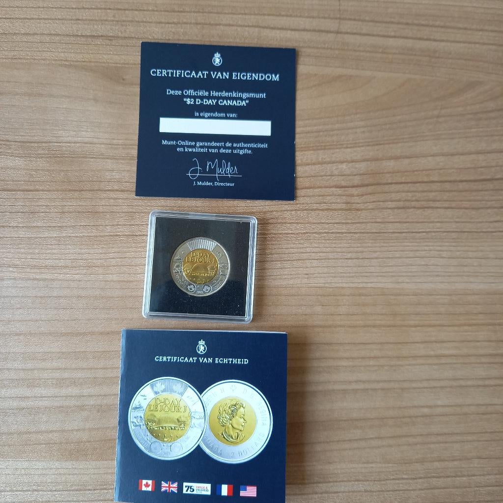 2 dollar DDAY Canada en 1 pond Krugerrand, Ophalen of Verzenden, Buitenland, Munten