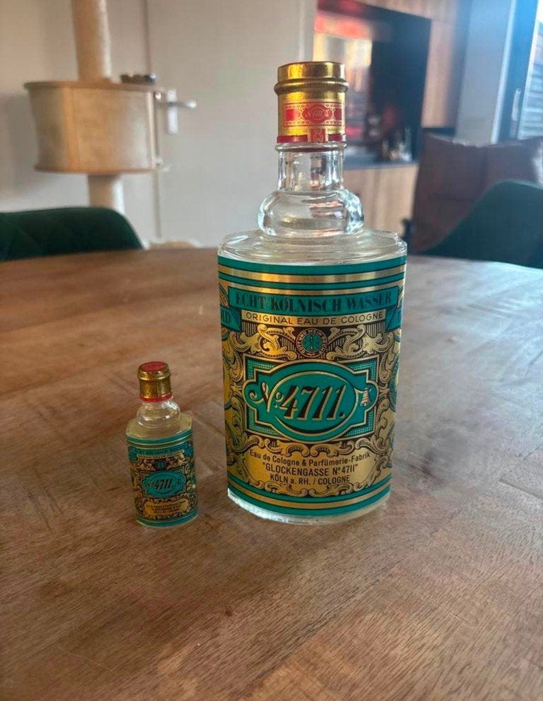 Vintage 4711 Echt Kölnisch Wasser - Grote fles en miniatuur, Ophalen of Verzenden, Gebruikt, Parfumfles, Gevuld