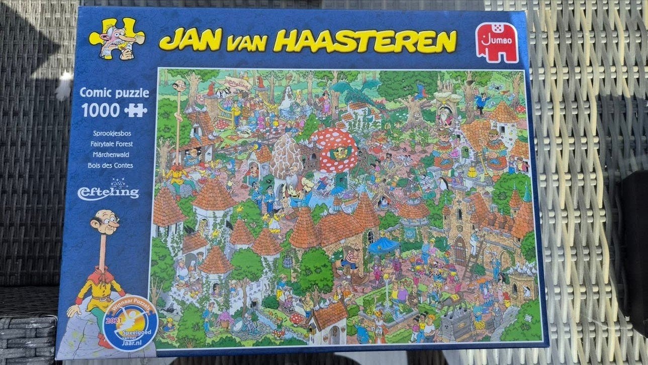 Jan van Haasteren Efteling Sprookjesbos Puzzel 1000 stukjes, Een of twee spelers, Ophalen of Verzenden, Zo goed als nieuw, Jumbo