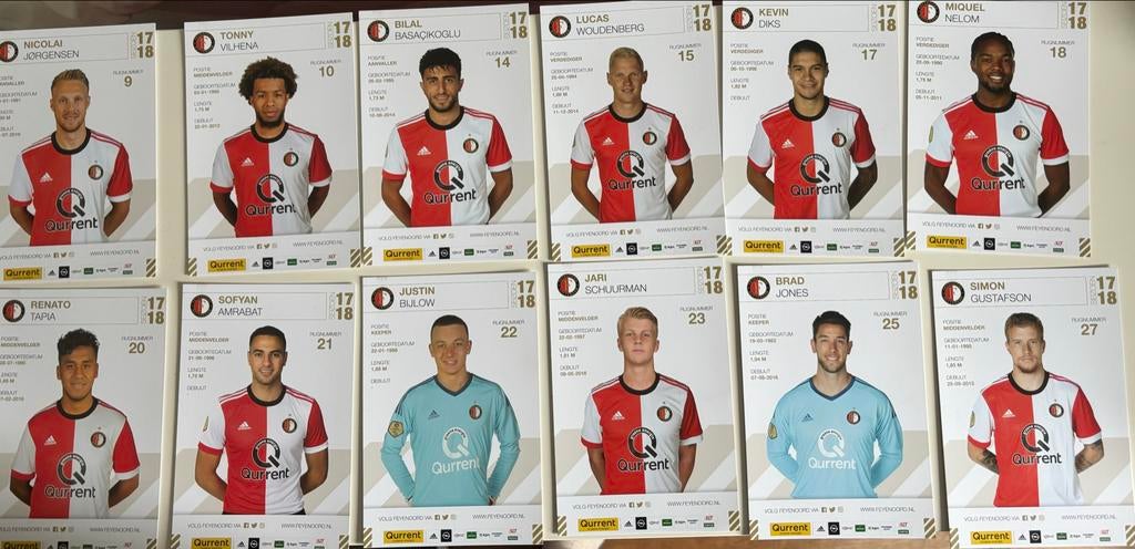 Feyenoord spelerskaarten 2017/2018 - 32 stuks, Ophalen of Verzenden, Zo goed als nieuw, Feyenoord, Spelerskaart