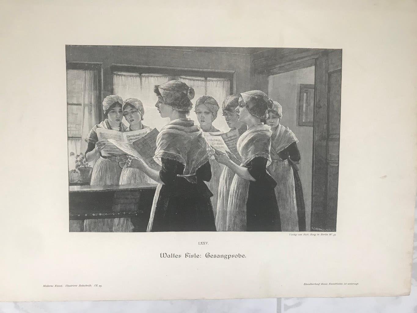 1895: Walter Firle: Gesangprobe, or. gravure, 25x17cm. Mooi!, Origineel, Dagelijks leven, 1800 - 1899, 17 cm