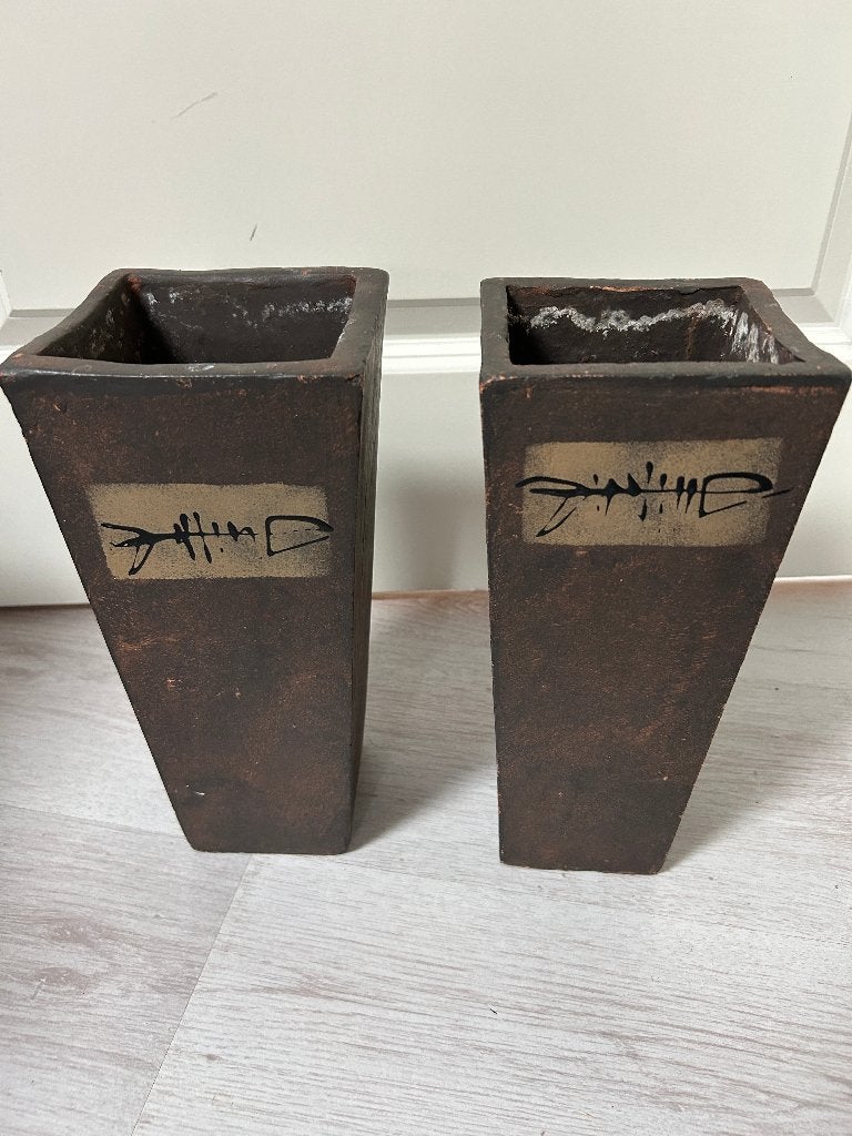 roestkleurige bloempotten met teken, Gebruikt, Binnen, Ophalen of Verzenden, Overige vormen
