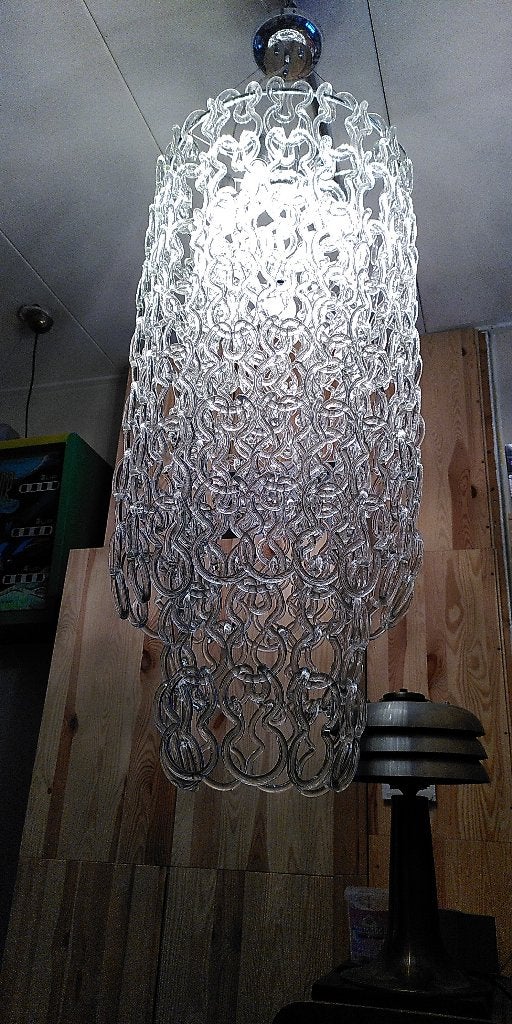 Vintage kroonluchter met glazen schakels GROOT waterval, Ophalen, Gebruikt, E14 (klein), Mid Century