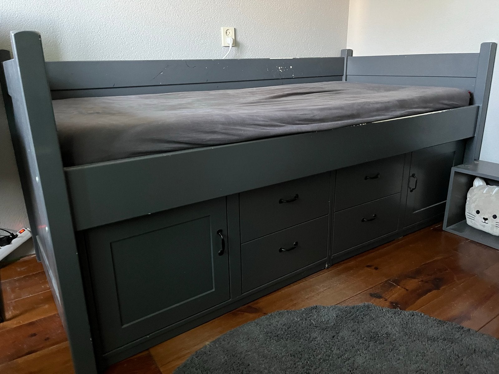 Alta kajuitbed met opbergruimte en lattenbodem, Ophalen, Gebruikt, 90 cm, Eenpersoons