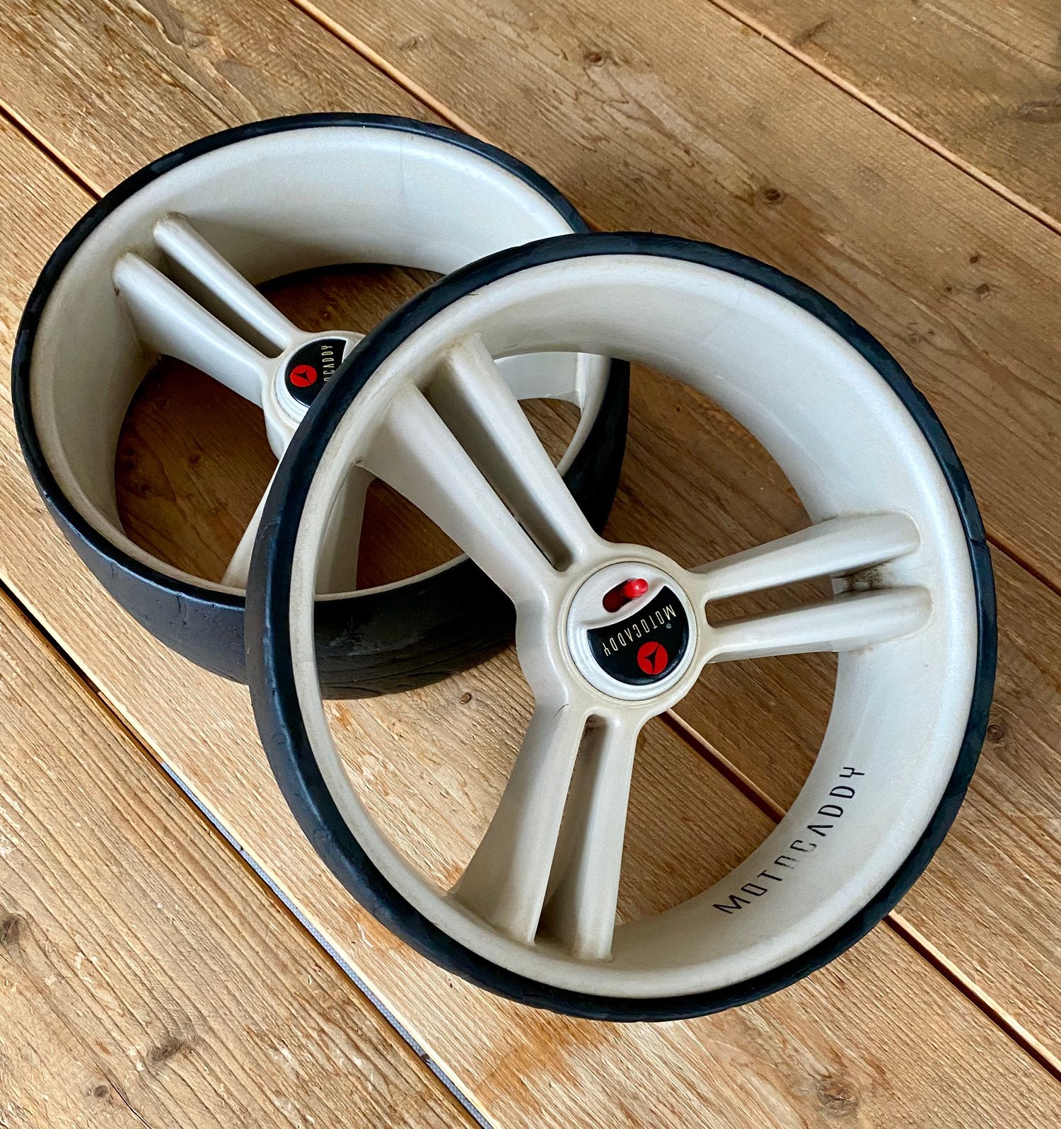 Set zijwielen voor een elektrische Motocaddy golftrolley, Sport en Fitness, Golf, Ophalen of Verzenden, Gebruikt, Golfkar