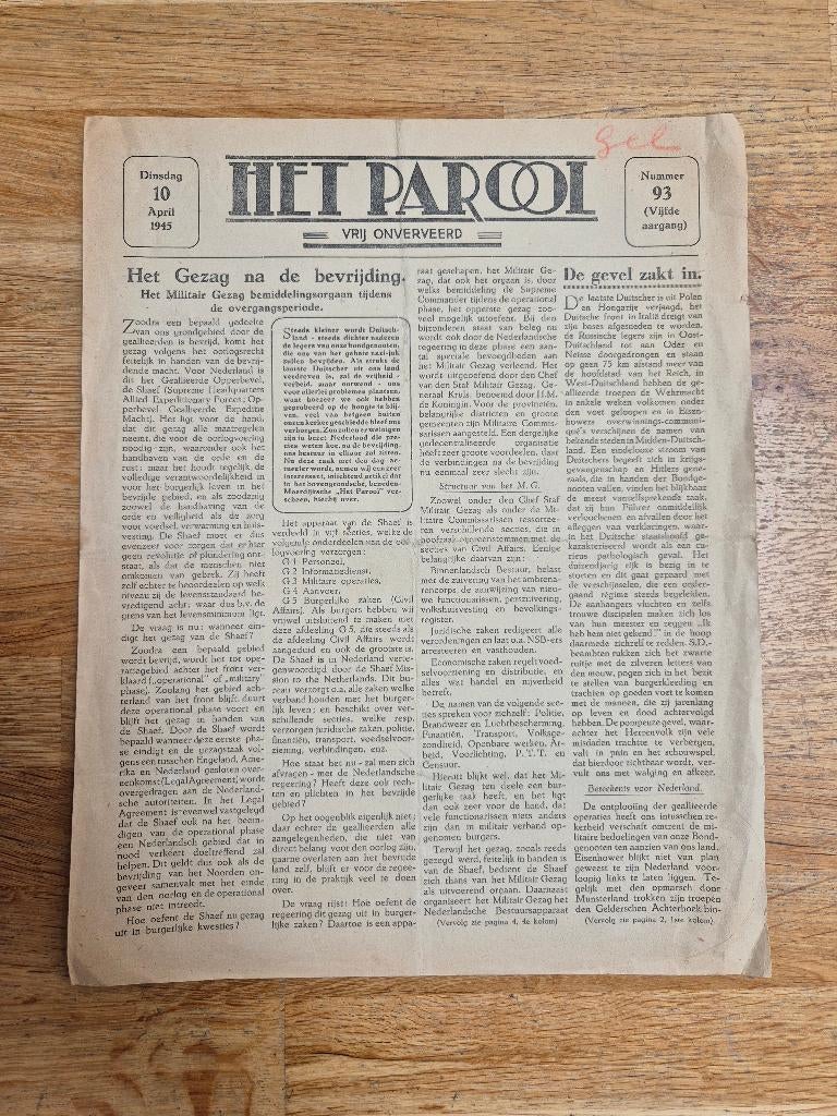 Wo2 illegale pers verzetskrant Het Parool, 10 april 1945, Ophalen of Verzenden, Nederland, Boek of Tijdschrift