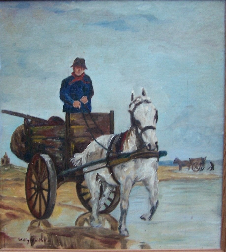 Schelpenvisser met paarde en wagen., Maritiem / water, Overige ondergronden, Impressionistisch, Ophalen of Verzenden