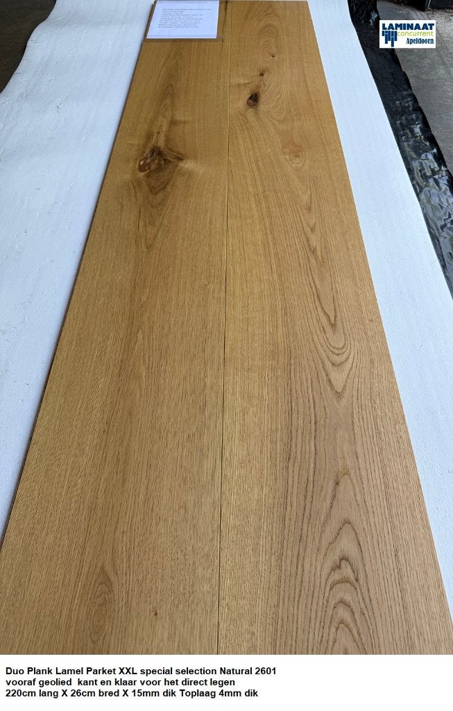 Lamel Parket Natural geolied 220cm lang X 26cm bred X 15mm, Huis en Inrichting, Bruin, 75 m² of meer, Nieuw, Ophalen of Verzenden