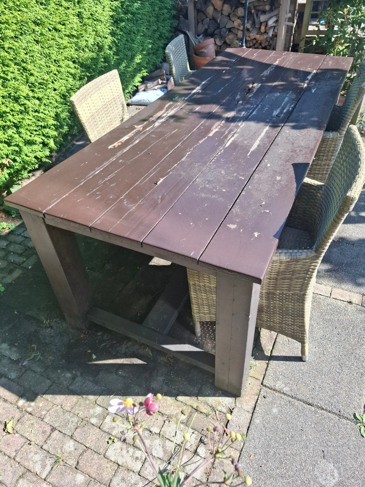 Grote houten tuintafel - opknapper, Tuin en Terras, Tuintafels, Ophalen, Gebruikt, Rechthoekig, Hout