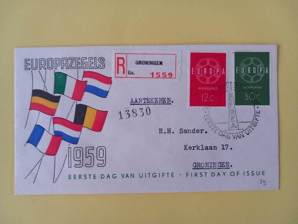 1959 Europazegels FDC E39 met open klep e1, Postzegels en Munten, Verzenden, Beschreven, Nederland