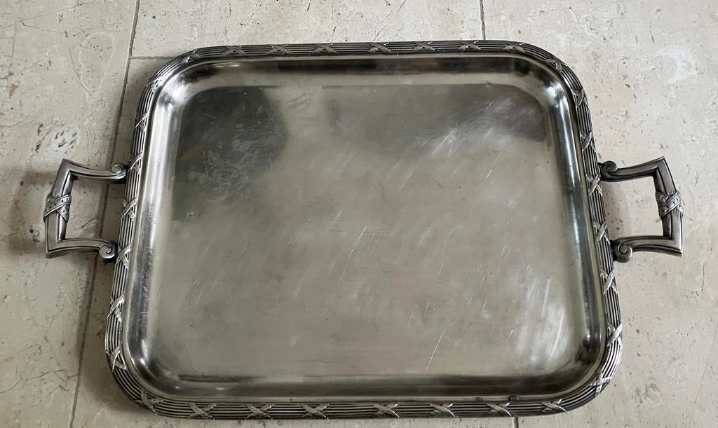 Zilverkleurig Dienblad met Handvatten - 48x40 cm, Ophalen of Verzenden, Gebruikt, Rechthoekig, Metaal