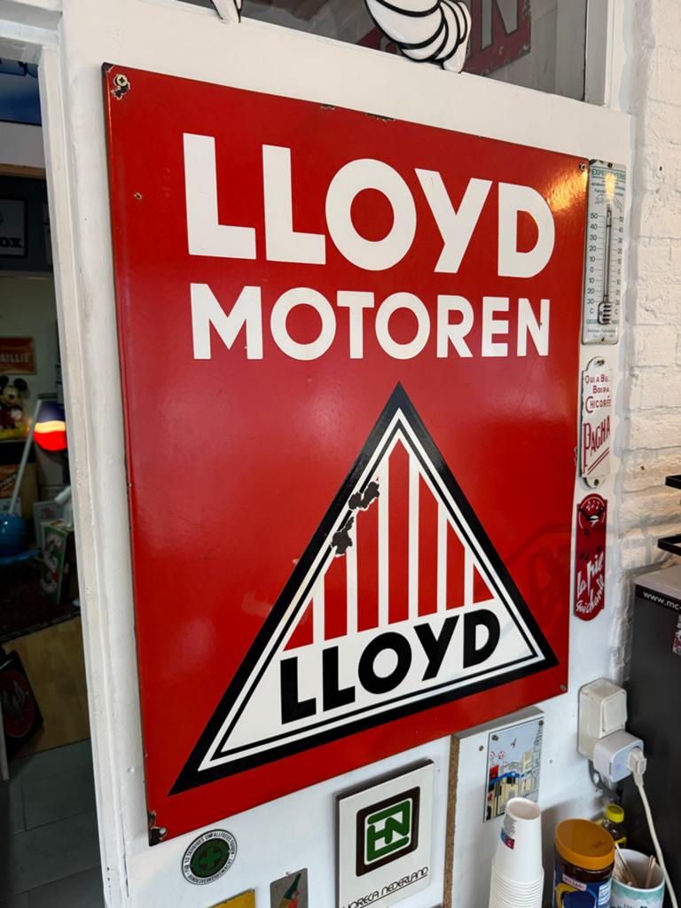 Vintage Emaille Bord Lloyd Motoren - Klassiek Reclamebord, Ophalen of Verzenden