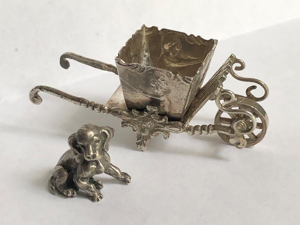 Antieke zilveren miniatuur kruiwagen, Antiek en Kunst, Antiek | Goud en Zilver, Zilver, Verzenden