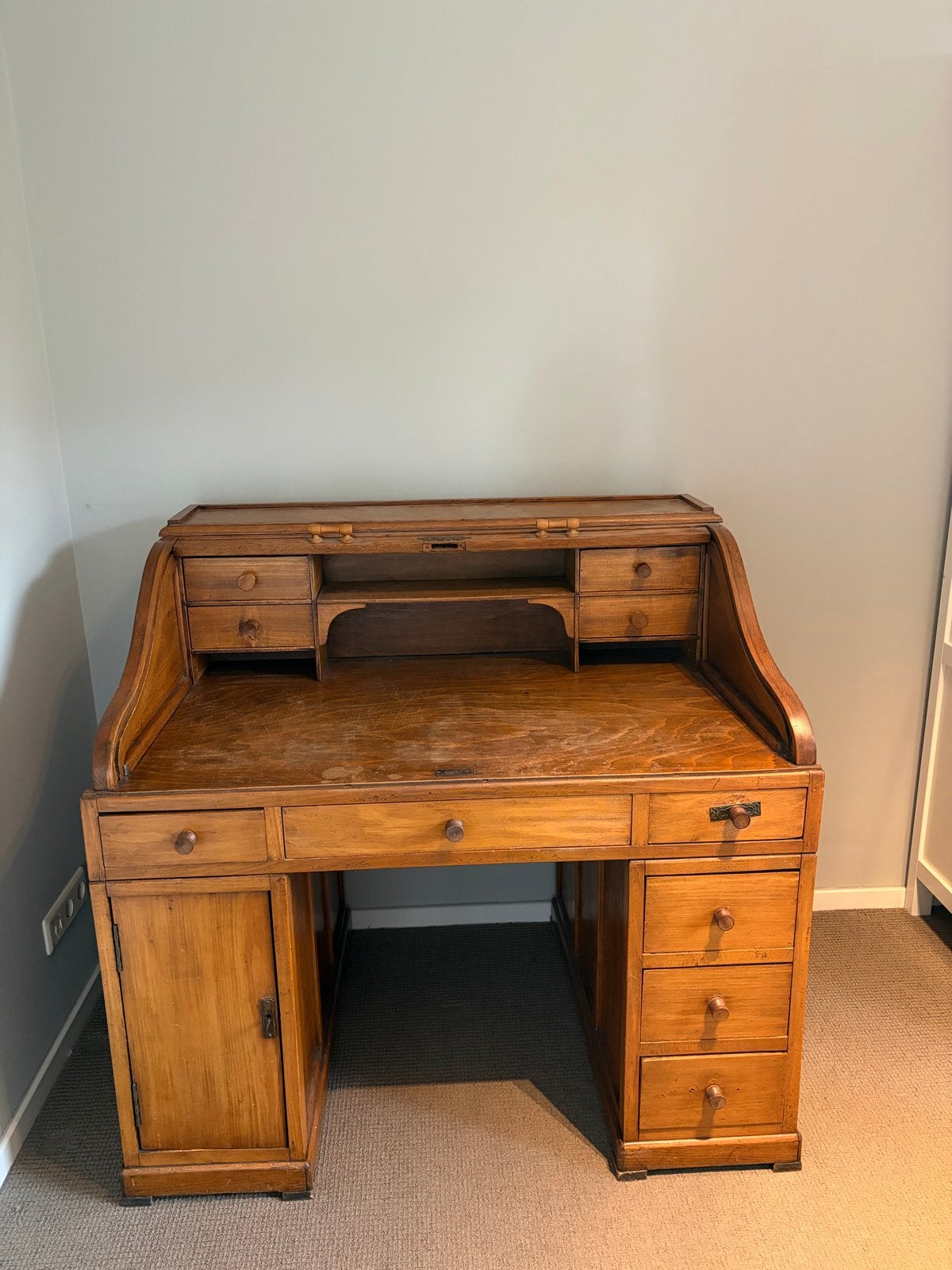 Antiek rolluikbureau van hout met veel opbergruimte, Ophalen, Gebruikt, Secretaire, Antiek