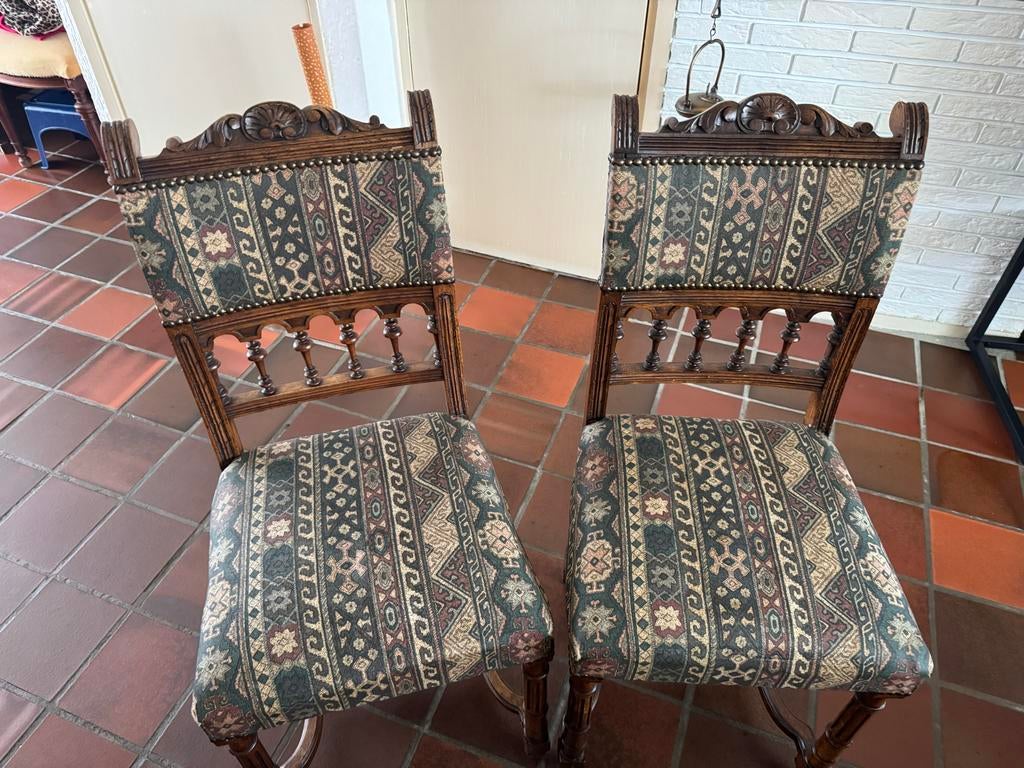 Antieke set: Marmeren tafel met 2 stoelen, Antiek en Kunst, Ophalen of Verzenden