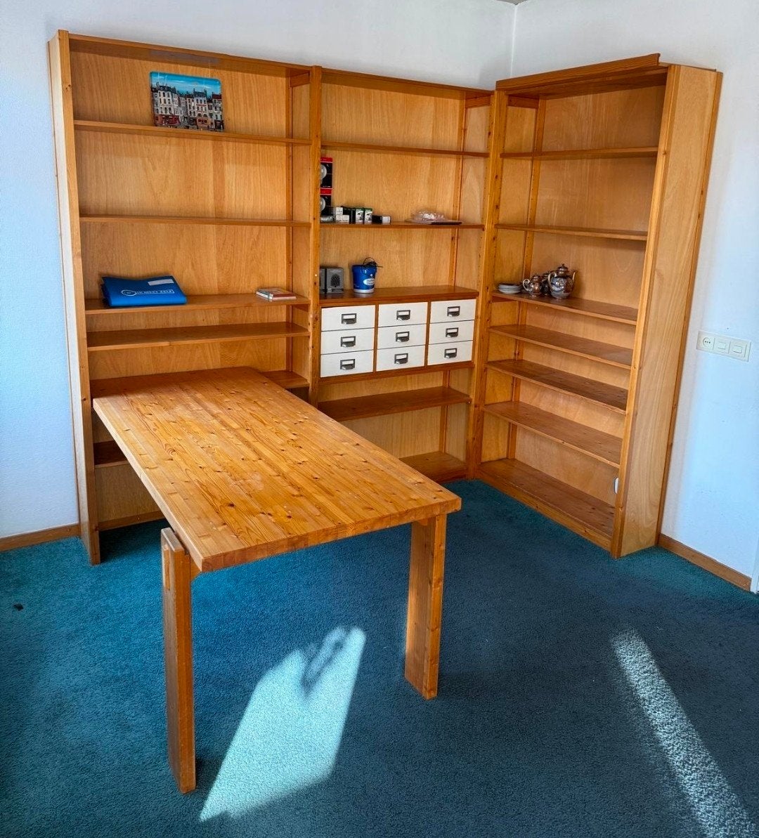 Grote houten Lundia boekenkasten met laadjes / kasten met ee, Gebruikt, Vintage Lundia, 200 cm of meer, Ophalen of Verzenden