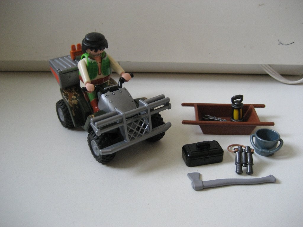 playmobil avonturier met quad en materialen, Ophalen of Verzenden, Zo goed als nieuw