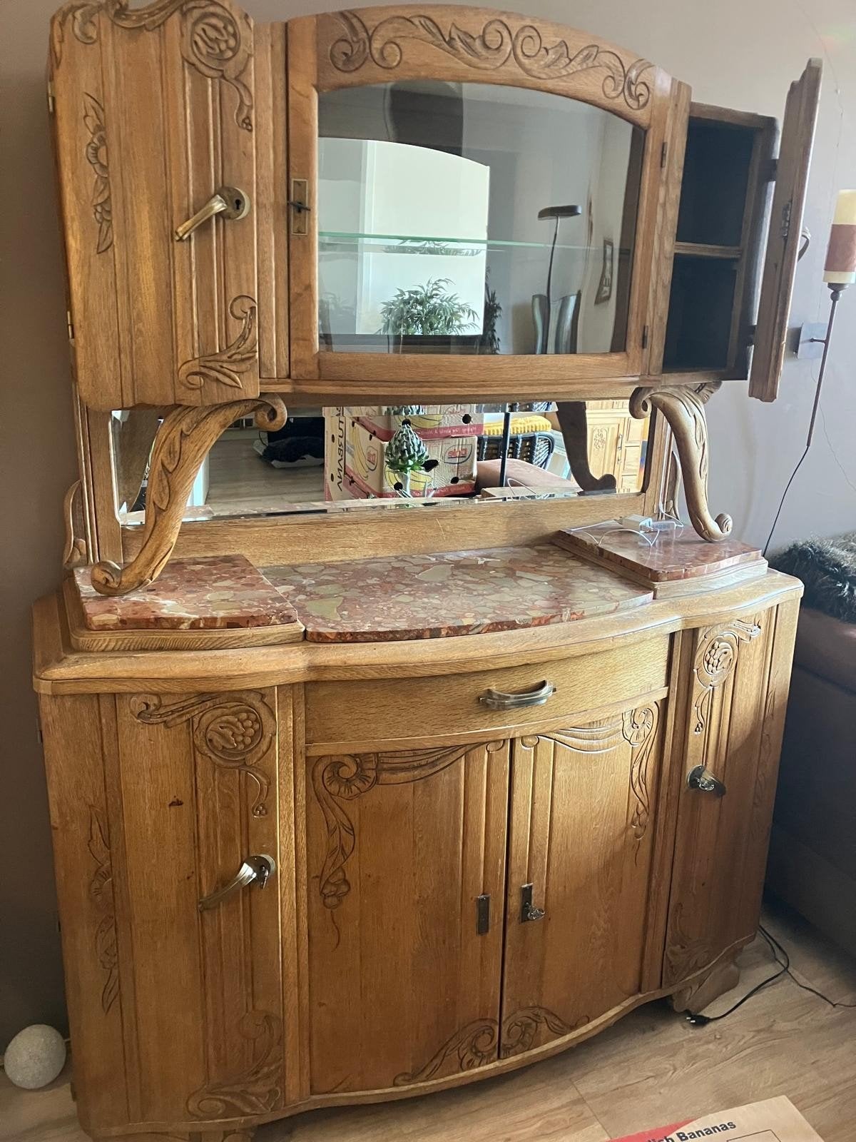 Antiek Dressoir / kast met Marmeren Blad, Ophalen