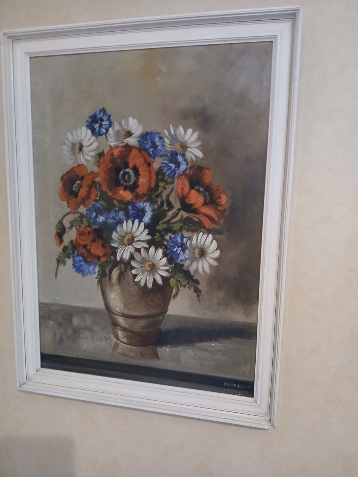 Groot vintage bloemen schilderij, Antiek en Kunst, Kunst | Schilderijen | Klassiek, Ophalen, Bloemen