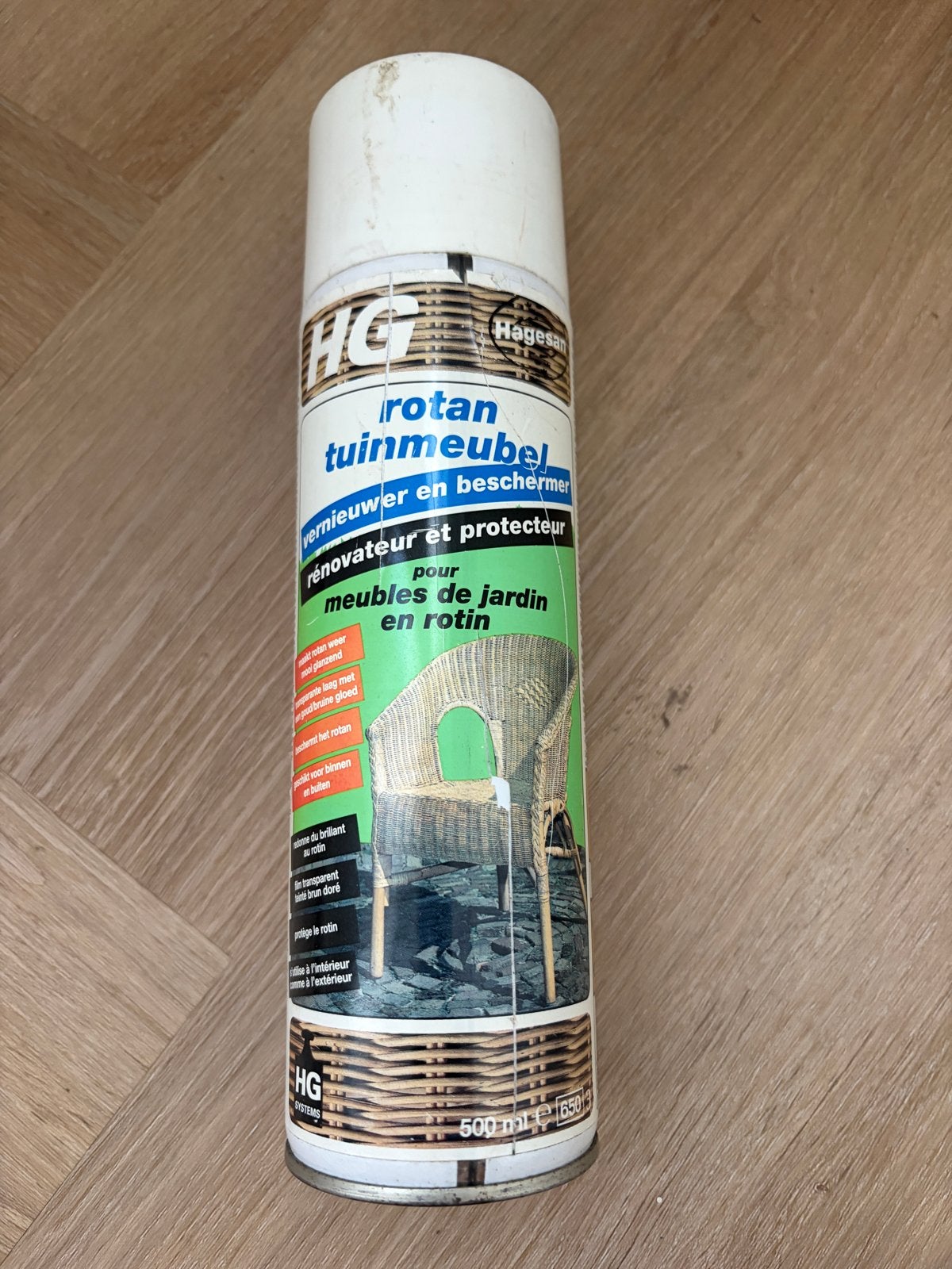 HG Rotan tuinmeubel beschermer/opknap spuit (restje), Tuin en Terras, Ophalen, Gebruikt