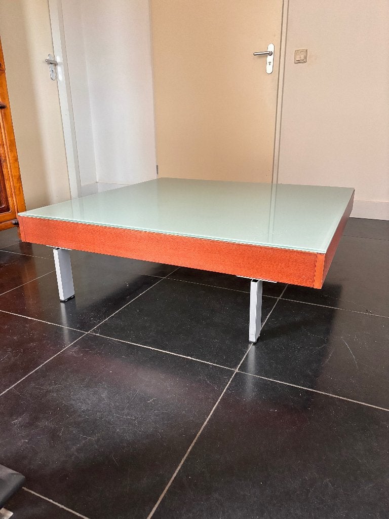 Salontafel met melkglas, Huis en Inrichting, Tafels | Salontafels, Ophalen, Gebruikt, 100 tot 150 cm, Vierkant