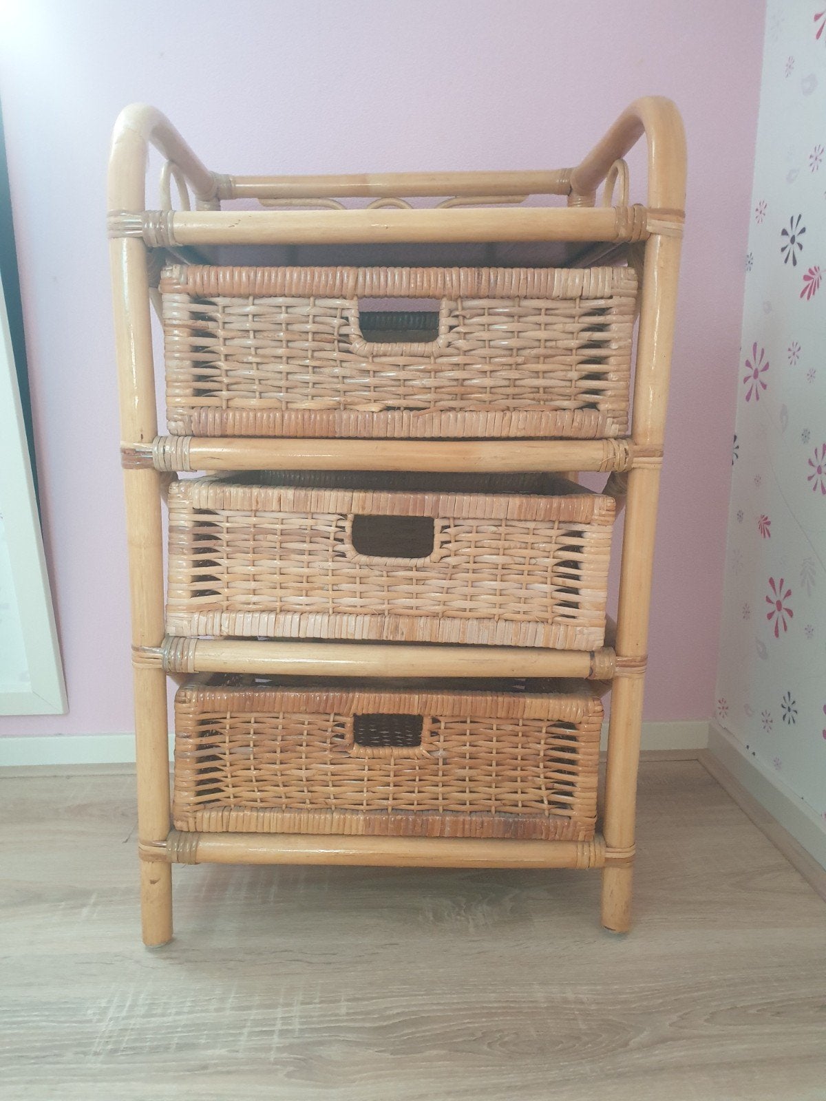 Vintage rieten ladekastje met 3 lades, Ophalen of Verzenden