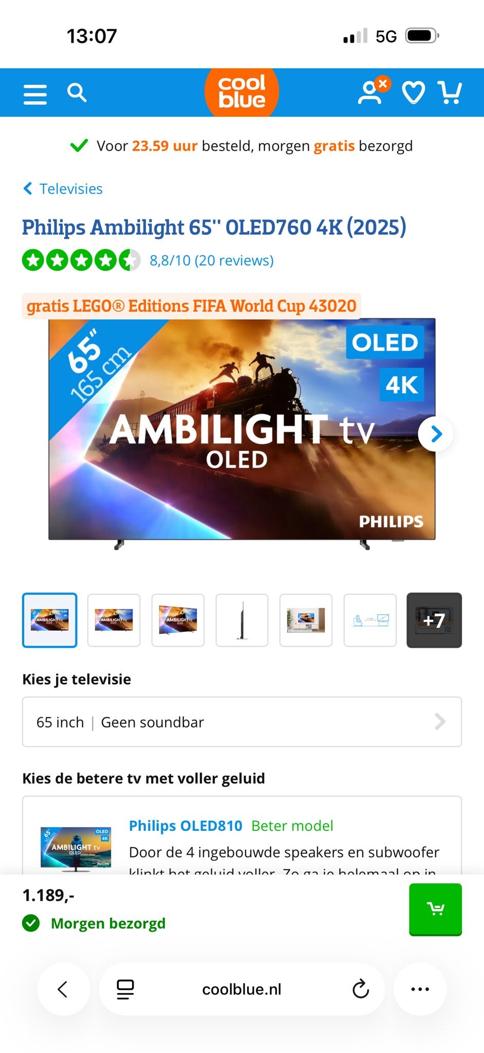 Philips Ambilight 65" OLED760 4K (2025) Smart TV, Philips, OLED, Ophalen of Verzenden, Zo goed als nieuw
