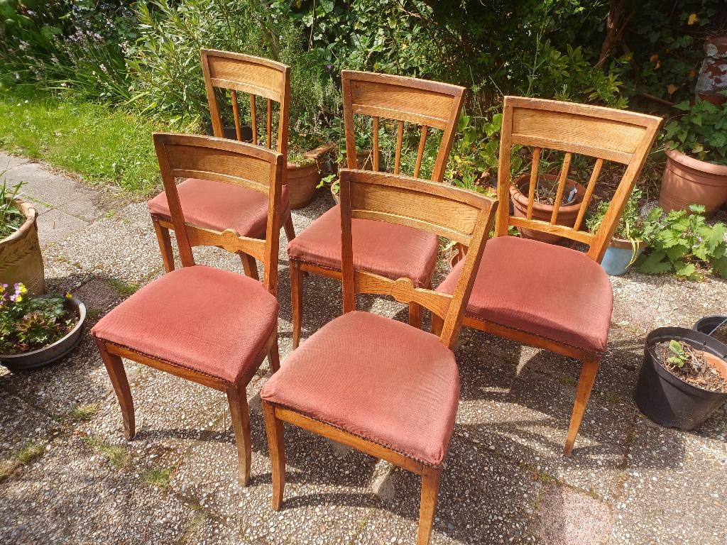 vijf antieke stoelen  "Amsterdammertjes", Gebruikt, Bruin, Stof, Vijf, Zes of meer stoelen