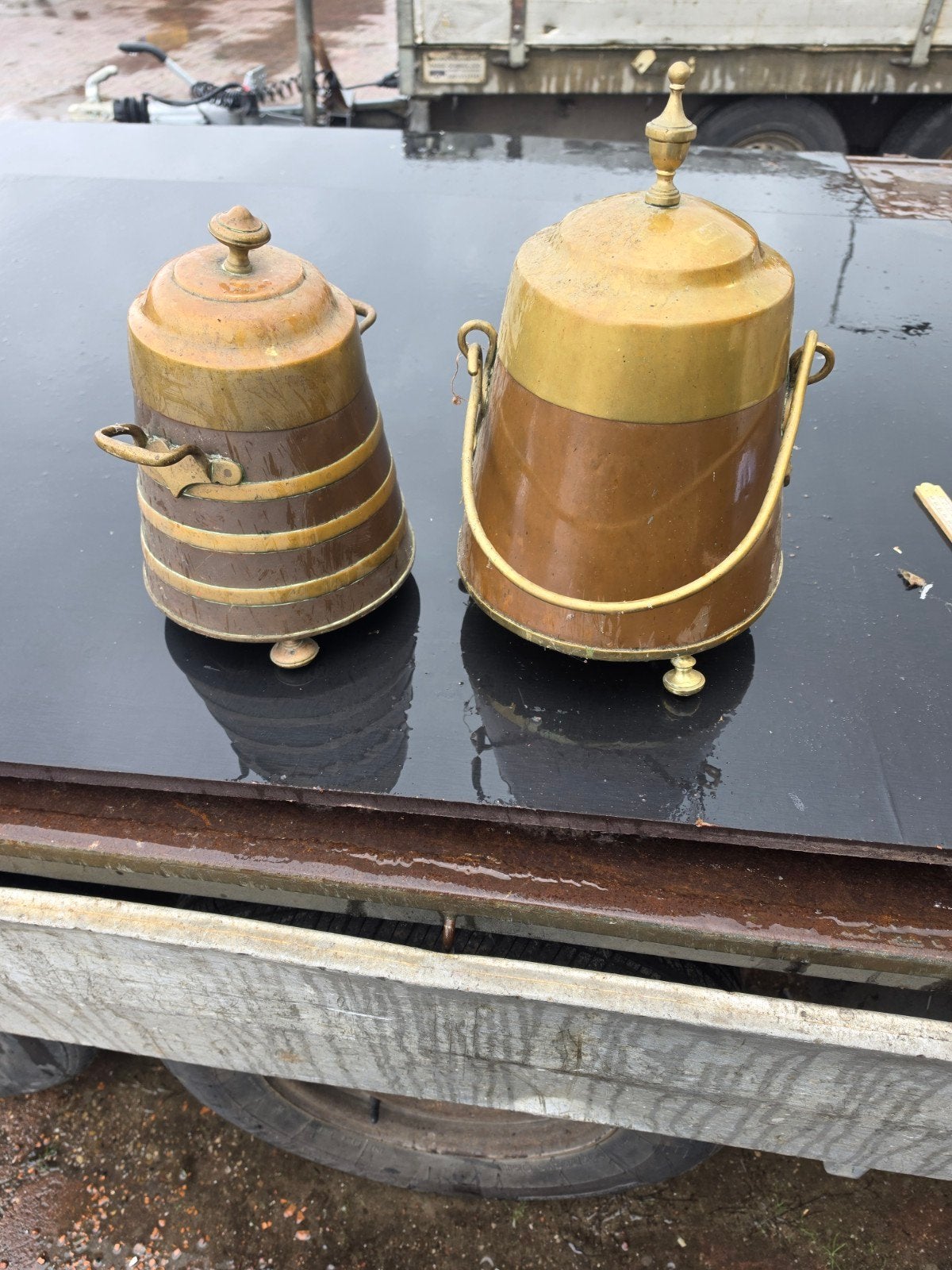 Set van 2 koperen potten, 42 cm en 32 cm hoog, Antiek en Kunst, Ophalen of Verzenden, Koper