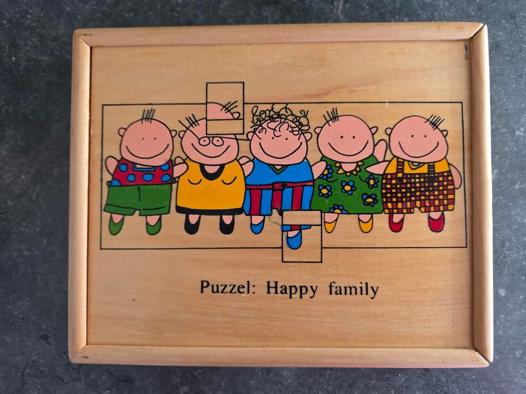 Janbibejan houten puzzel 'Happy Family', 2 tot 4 jaar, Gebruikt, 10 tot 50 stukjes, Ophalen of Verzenden