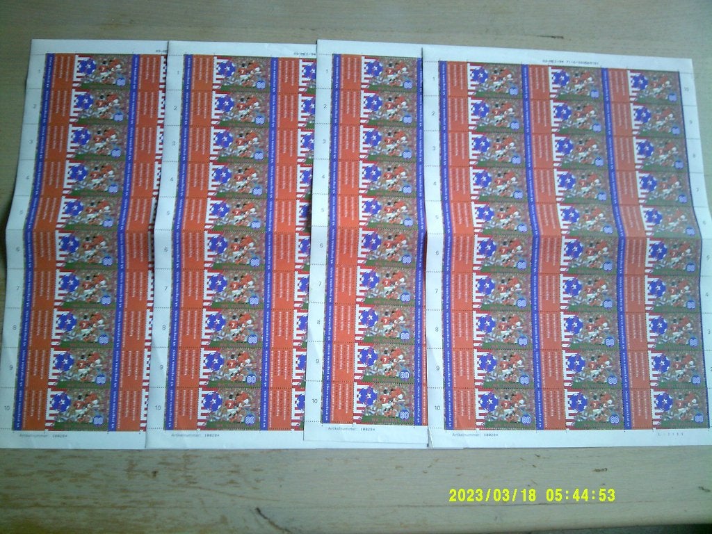 1994 nr 1614 WK voetbal, 4 vellen van 30 zegels, Ophalen of Verzenden, Na 1940, Postfris