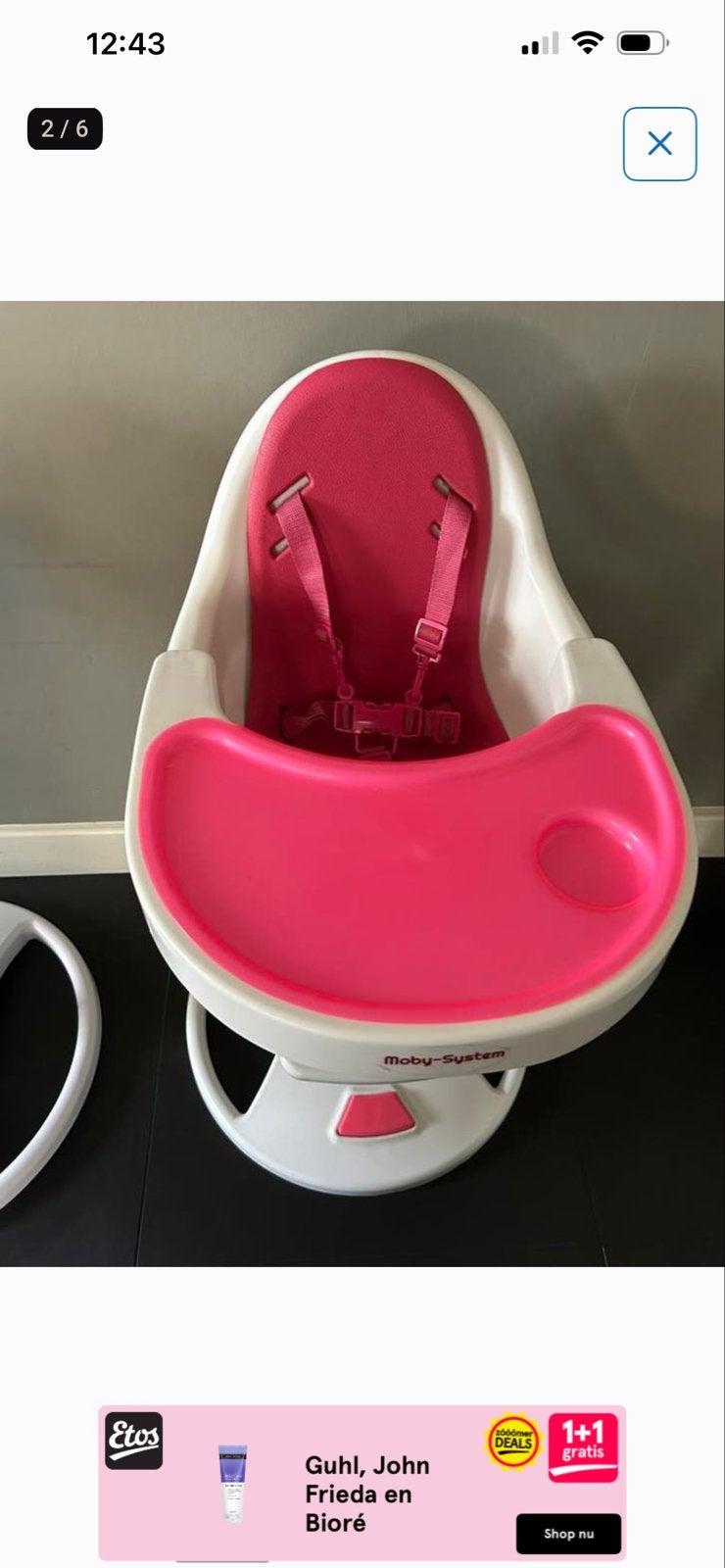 Smoby Moby-System meegroeistoel - roze/wit, Ophalen, Gebruikt, Meegroeistoel, Afneembaar eetblad