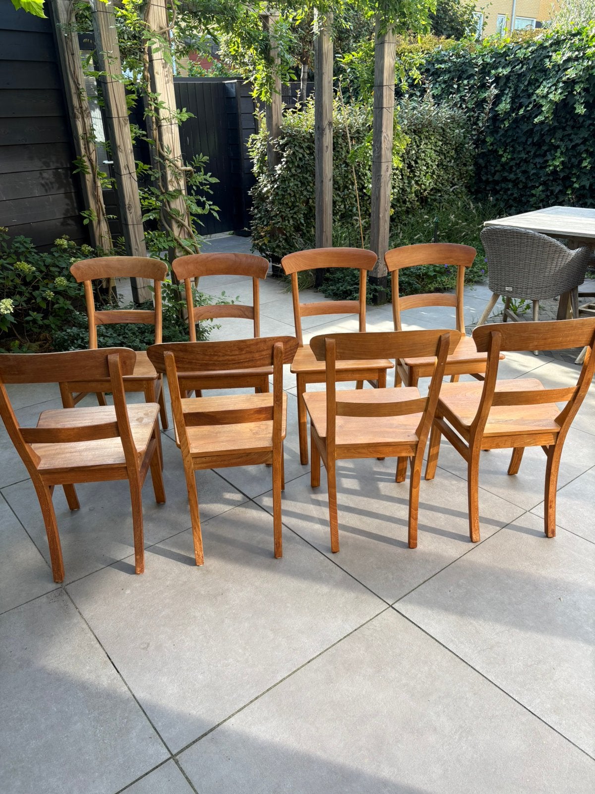 8 originele vintage houten stoelen, van Het Kabinet Bunnik, Ophalen